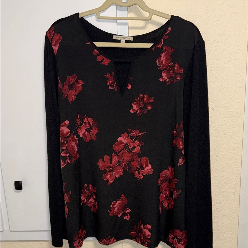 41 Hawthorn Black Top with Red Floral Pattern